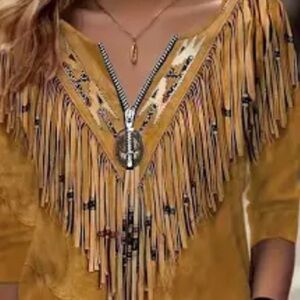 Temu Fringed Graphic Long Sleeve Quarter Zip Size Small